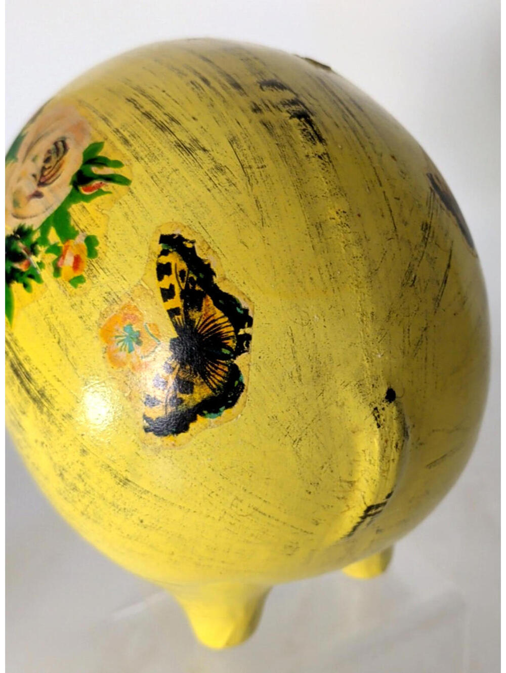 VTG 68 Ceramic Hand-Painted Piggy Bank Floral Rose Country Farmhouse Shabby Chic - Picture 6 of 12